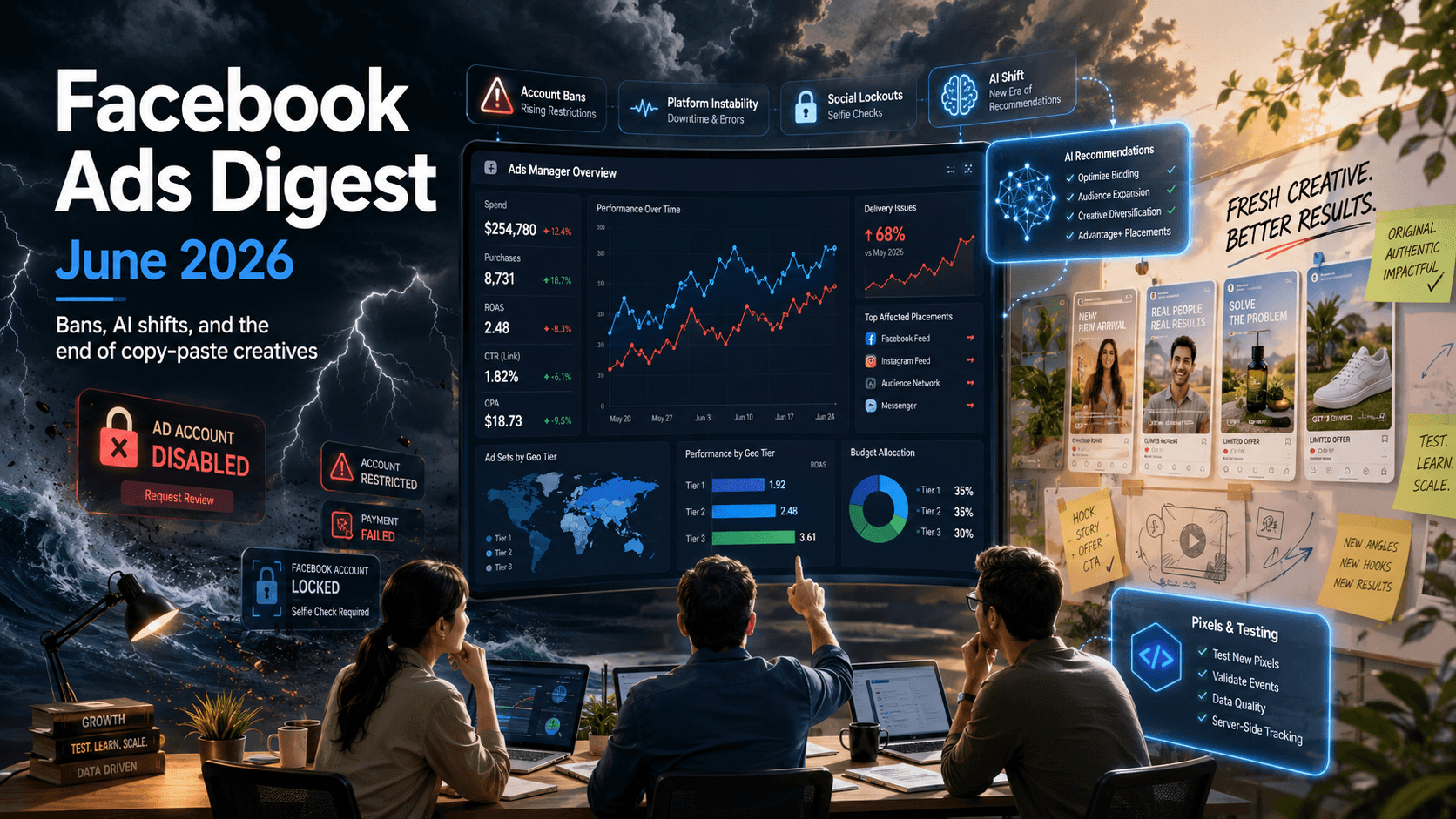 Facebook Ads Digest, June 2026: Ban Storms, the Death of Copy-Paste Creatives, and Why Tier-3 Saves ROI
